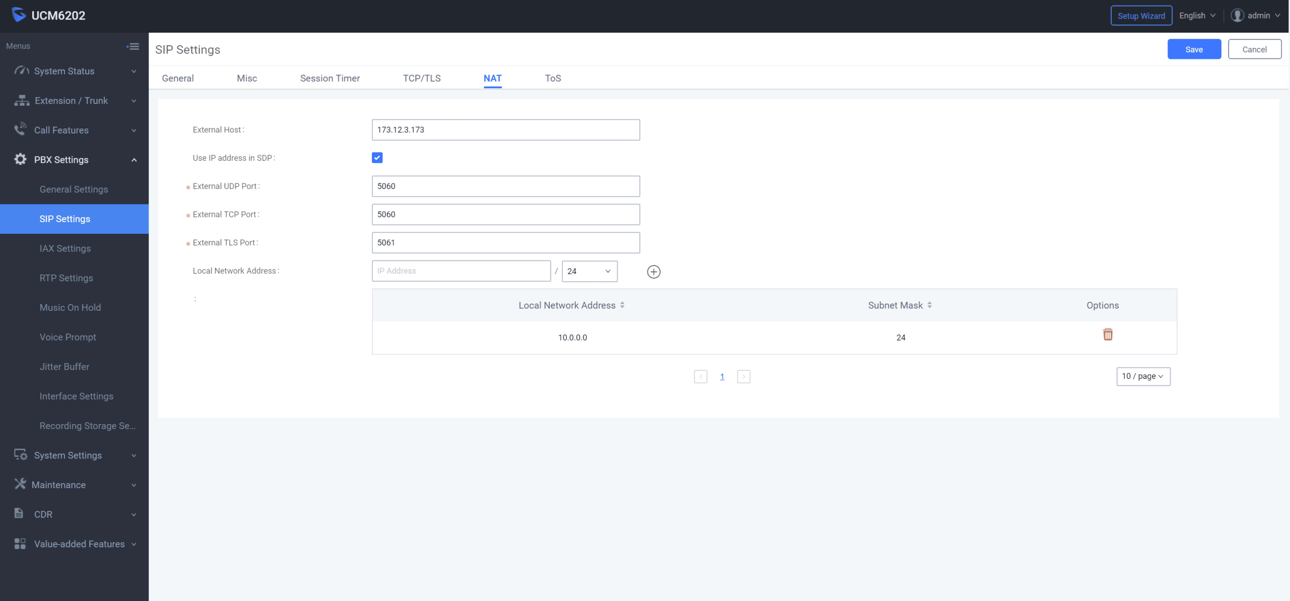 UCM6202 SIP NAT/ToS Settings