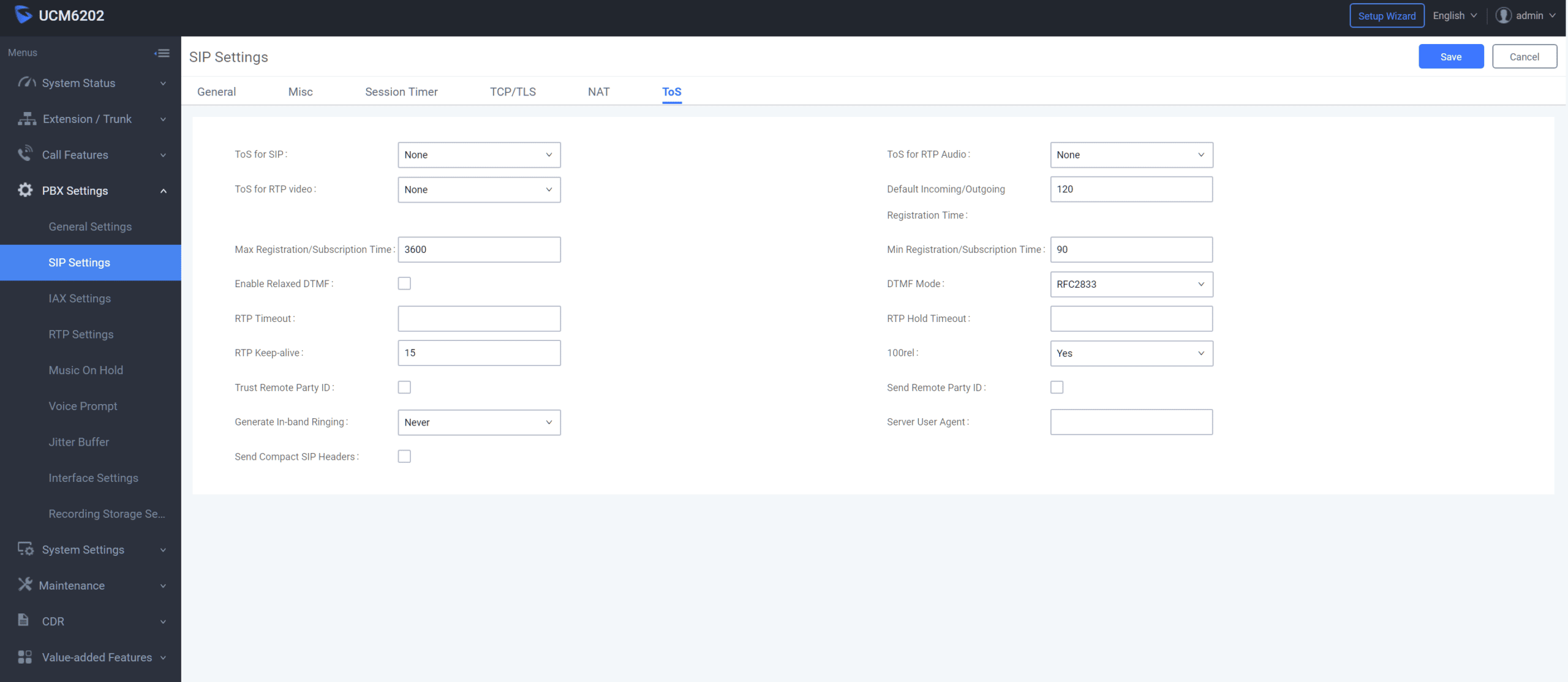 UCM6202 SIP NAT/ToS Settings